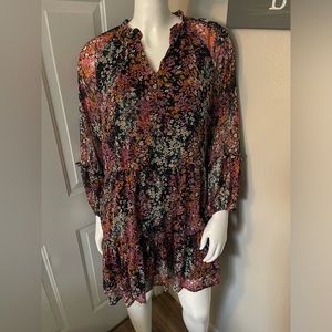 XXL Vince Camuto Black Floral Long Sleeve Babydoll Dress